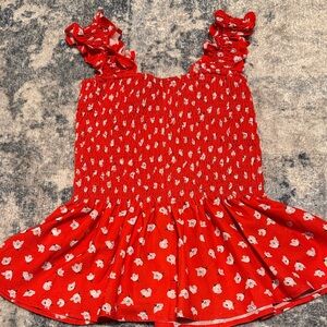 Red Floral Smocked Top